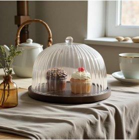 Resim MAYAHOME CONCEPT Mien Akasya Tabanlı Cam Kek Fanusu 