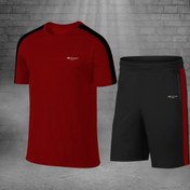 Resim POSEIDONSTORM Over Size Erkek Bordo Dri-fit Kumaş Cepli Baskısız Bisiklet Yaka Sporcu Tişört Şort Alt Üst Ikili Ta 