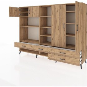 Resim Hyperion Dolap 12 Raflı 4 Çekmeceli 4 Kapaklı 220x44x163 Çam-çam Atlas Çam - Atlas Çam 
