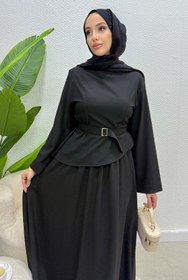 Resim Tesettür Diyarı Pamuk Keten Kışlık Hezal Tesettür Takım- Siyah 