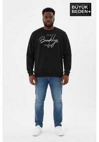 Resim Süperlife Erkek Büyük Beden El Yazılı Brooklyn Baskılı Bisiklet Yaka İnce Sweatshirt Spr26bsw956-6 Siyah 