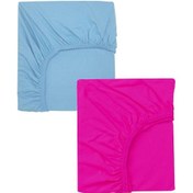 Resim 2 Adet 40 X 80 + 10 Cm Anne Yanı Lastikli Penye Kumaş Bebek Çarşafı-fuşya-mavi 