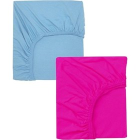 Resim 2 Adet 40 X 80 + 10 Cm Anne Yanı Lastikli Penye Kumaş Bebek Çarşafı-fuşya-mavi 