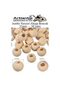Resim Naturel Ahşap Boncuk 32mm 30 Lu 1 Paket Ham Boyanabilir Ahşap Yuvarlak Doğal Boncuklar Takı Tasarım Ektinlik Kreş Okul 