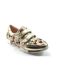 Resim Bayrak Dore Çiçekli Cırtlı Kız Çocuk Günlük Spor Ayakkabı Altın 