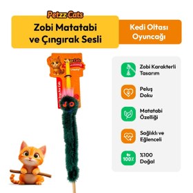 Resim PetzzCats Zobi Matatabi ve Çıngırak Sesli Kedi Oltası Oyuncağı Yeşil 42 Cm 