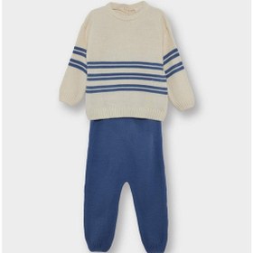 Resim Defacto Erkek Bebek 2li Takım Triko Çizgili Kazak Alt F2601a525aube105 Mavi-be105 