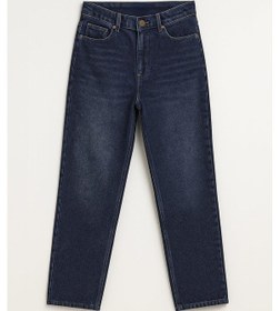 Resim Kadın Yüksek Bel Mom Fit İndigo Jean Pantolon İndigo 