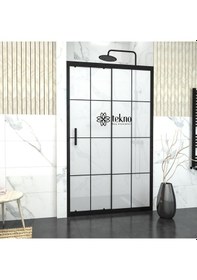 Resim Tekno Duş Black Capello 6mm Karolajlı Kumlamalı Cam 1 Sabit 1 Sürgü İki Duvar Arası Duşakabin Siyah 