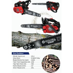Resim HRC2510 Benzinli Testere Hızar Motoru Ağaç Odum Dal Budama Kesme Testeresi 25CC 
