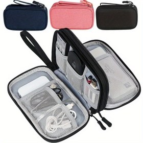 Resim Çift Katmanlı Seyahat Düzenleyici Çanta - Taşınabilir Makyaj ve Teknoloji Depolama, Kozmetikler, Kulaklıklar, USB Kabloları ve Pasaportlar için Çoklu Bölümler, Seyahat Konforu için Dayanıklı Kumaş Tasarımı, Seyahat Çantası, Kozmetik Depolama, Kulaklıklar Kılıfı, Koruyucu Kask Çantası, Fermuar Kapatma, Sağlam Fermuar Yapısı 