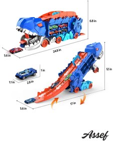 Resim assef Dino Track 2 in 1 Araba Yutan Katlanabilir Ultimate T-Rex Tır Araba Yutan Fırlatan Dinazor 