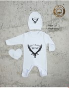 Resim yzc home size dair... E93 T Isme Özel Isimli Baskılı Bebek Tulum Şapka Eldiven Set Hastane Çıkışı 