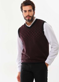 Resim Pelikan Erkek Çizgili V Yaka Süveter 9606 Bordo 