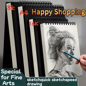 Resim Kalın Siyah Kapaklı ve Sağlam Ciltli Büyük A4 & 16K Spiralli Eskiz Defteri - Çizim, Eskiz, Kalem, Kömür, Pastel için Kalın Kağıt Sayfalar - Tüm Beceri Seviyeleri, Öğrenciler ve Hobi Severler için Sanatçı Defteri - Dayanıklı Sanat Malzemesi Günlüğü 