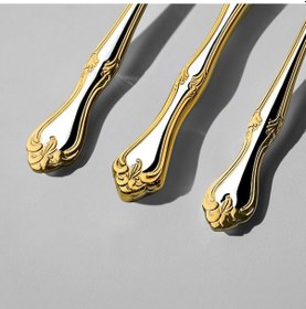 Resim Nehir Lalezar Altın Sade 12 Kişilik 84 Parça Deri Kutulu Çatal Kaşık Bıçak Takımı Altın - Gümüş 