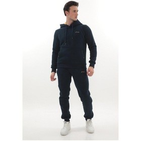 Resim Kanguru Cepli Kapüşonlu 3 Iplik Kışlık Sweat Takım Royal 