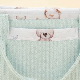 Resim Bebek Bakım Çantası - Dijital Baskı Muslin - Turkuaz Örgü - Sevimli Ayıcıklar 