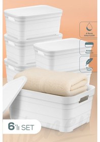Resim Vienev 6'lı Kapaklı 10,8 Litre Saklama Kutusu Beyaz Beyaz 