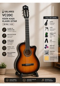 Resim Valares Vc20c Kesik Kasa Klasik Gitar 38 İnç 4/4 Yetişkin Üst Segment Çanta Capo Askı Pena Tuner Sunburst 