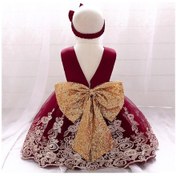 Resim Bordo 0-24m Kırmızı Bebek Kız Elbise Prenses Parti Rop Vaftiz Bebek Kız Yeni Yıl Giysileri 1 Yıl Doğum Günü Partisi Düğün Elbisesi Bordo 