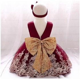Resim Bordo 0-24m Kırmızı Bebek Kız Elbise Prenses Parti Rop Vaftiz Bebek Kız Yeni Yıl Giysileri 1 Yıl Doğum Günü Partisi Düğün Elbisesi Bordo 