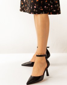Resim Lİmar Shoes Limar Siyah Cilt Bilekten Bağlamalı Stiletto Sivri Burun Kadın Topuklu Ayakkabı 