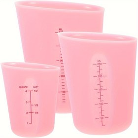Resim 3 adet Silikon Ölçü Bardağı ve Kalıplar Seti DIY Pişirme için, Bir Karıştırma Bardağı, Silikon Bardaklar için Stil Silikon Bardaklar ve Tek Kullanımlık Dekoratif Bardak dahil. 