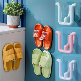 Resim 4 adet Renkli Kendinden Yapışkanlı Terlik Rafı - Banyo, Mutfak ve Yatak Odası Dekoru için Su Geçirmez, Duvara Monte Ayakkabı Askıları | Yerden Tasarruf Sağlayan, Kolay Kurulum - Modern Tarz, Plastik Malzeme, Kolay Kurulum 