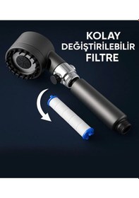 Resim Masaj Başlıklı Su Atasarruflu Kireç Önleyici Özellikli Yüksek Basınç Duş Başlığı 2filtreli 2 Katlı Gri 