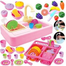 Resim Pilli Modern Mutfak Lavabo Çeşmeli 25 Parça Mavi- Pembe 