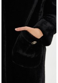 Resim Serpil Exclusive Kadın Oversize Kürk Kaban - Yumuşak Dokulu, Şık Ve Modern Tasarım - Günlük Ve Özel Kullanım İçin İdeal Siyah 