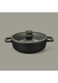 Resim Leo Stone Yapışmaz Kapaklı Alüminyum Döküm Sote Tavası - Siyah - 28 Cm Renkli 