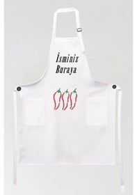 Resim Mutfak Önlüğü Kişiye Ve İsme Özel Nakışlı Mutfak Önlüğü Biber01 Farklı Renkler Beyaz 