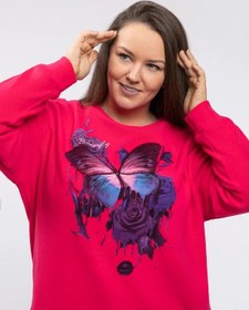 Resim Freevolno Oversize Büyük Beden Kadın Sweatshirt 284457101 Ahududu 