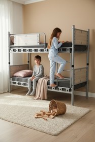 Resim ARGİMO Elegan Genç Çocuk Odası Ahşap Başlıklı Metal Ranza Ve Karyola 90x190 