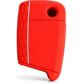 Resim Volkswagen T-roc Taigo T-cross Polo Golf Tiguan Petek Desenli Anahtar Koruma Kılıfı Kırmızı Beyaz 