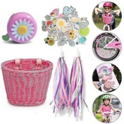 Resim Çocuklar İçin Hasır Bisiklet Sepeti, Önden Monteli, Gidona Takılan Şeritler Ve Beyaz 