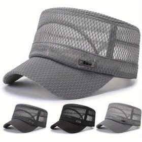Resim Erkekler için [Günlük Konfor] Yazlık Düz Şapka, Nefes Alabilen File Arka, Ayarlanabilir Snapback Kapatma - Hafif Polyester Güneş Şapkası, Dış Aktiviteler İçin, Gri ve Siyah Renklerde Mevcut, Güneş Koruma Şapkası 