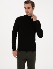Resim Cacharel Siyah Slim Fit Balıkçı Yaka Pamuk Karışımlı Basic Triko Kazak 