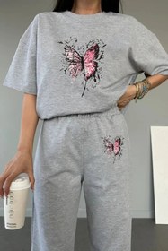 Resim LAND MODA Pempe Kelebek Baskılı Tshirt Eşofman Alt Üst Takımı 
