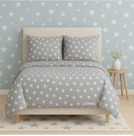 Resim Çift Kişilik Desenli Nevresim + 2 Adet Kapaklı Yastık Kılıfı Gri 