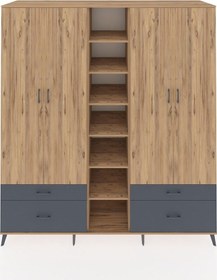 Resim Kronos Dolap 12 Raflı 4 Çekmeceli 2 Askılı 220x59x243 Çam-çam/antrasit Çok Renkli 