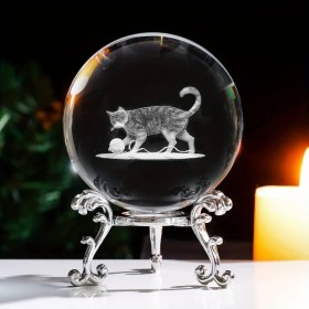 Resim Hediyesahibi Dekoratif Metal Ayaklı 3D Cam Küre 6cm Kedi Tasarımlı Şık ve Modern Aydınlatma 