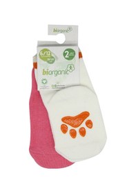 Resim Bibaby Biorganic Paw 2'Li Kaymaz Çorap 68393 Fuşya Ekru 