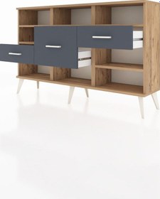 Resim Arges Konsol 5 Raflı 3 Çekmeceli 132x30x83 Çam-çam/antrasit Çam/antrasit 