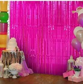 Resim Fuşya Renk Ekstra Metalize Parlak Saçaklı Arka Fon Perde İthal A Kalite 1x2 Metre 