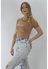 Resim Önü Nakış Crop Body Vizon - 6846.39 Çok Renkli 
