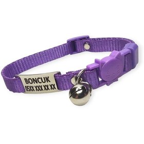 Resim Güvenlik Kilitli İsimli Kedi Tasması, Kedi Tasması Mor Renk 