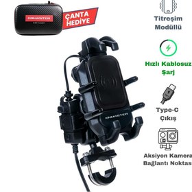 Resim KNMASTER TT-860WU Kablosuz Şarjlı Tüm Motosikletlere Uyumlu Telefon Tutucu 
